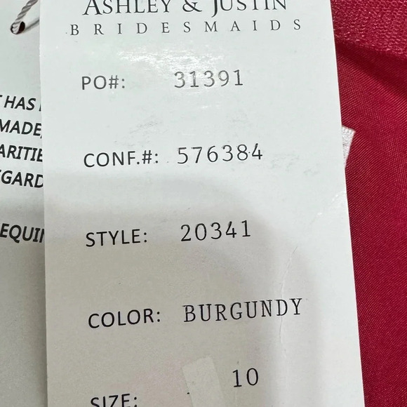 NWT Ashley and Justin Burgundy Bridesmaids Dress Size 10 Surprize Back - Picture 11 of 15